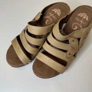 Dansko Nigella Leather Mule Strappy Slip On Sandals Heels w/ flower EU 37